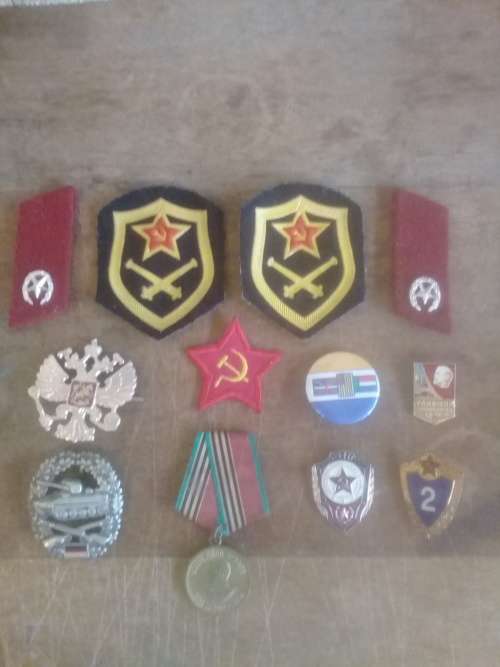 LOT Of MIlitary Badges, Soviet Water Bottle and Angolan Flag